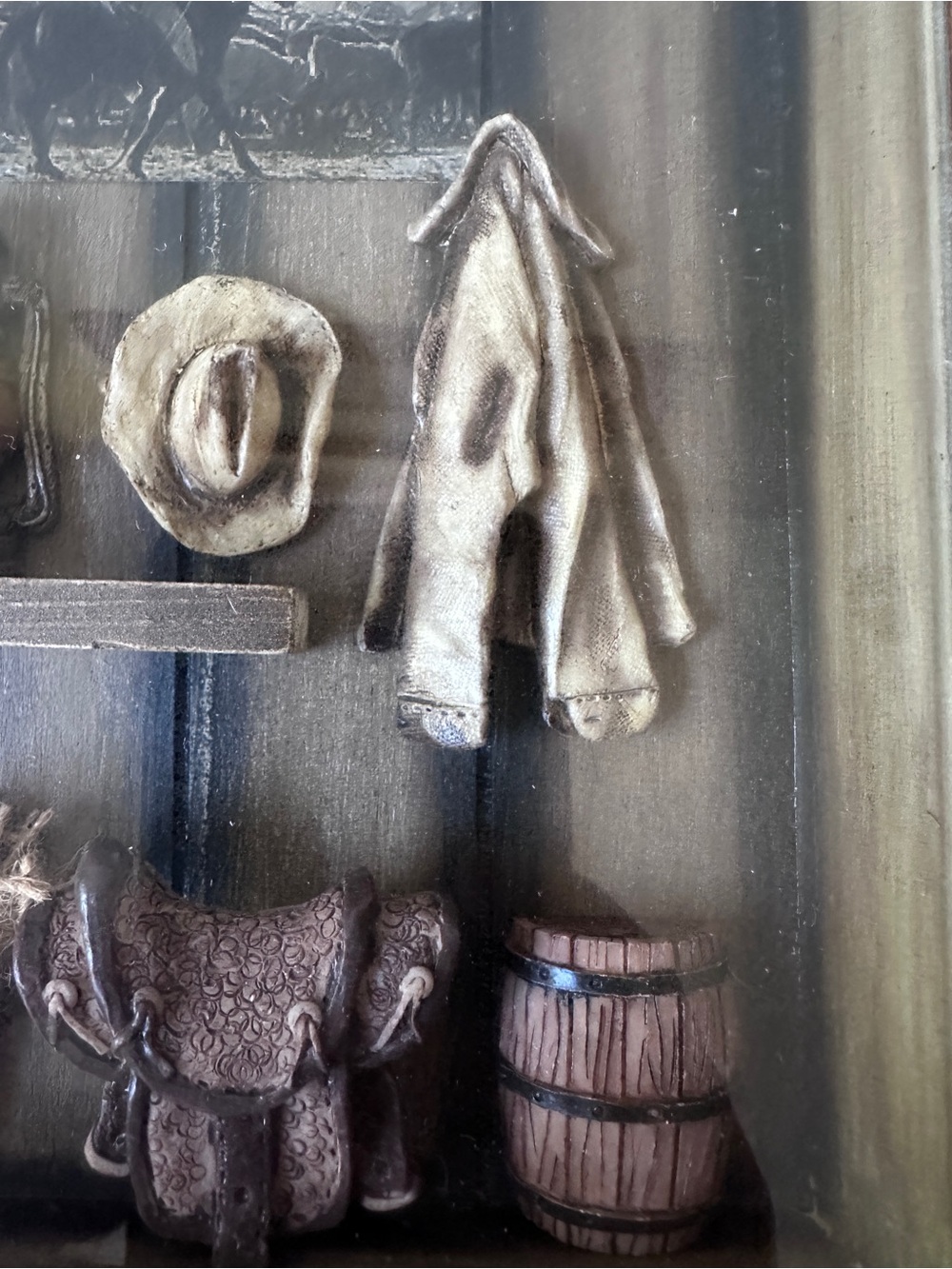 Vintage Western Cowboy Shadow Box 3D Wall Art Wooden Studded Frame Saddle Lasso - Picture 5 of 11